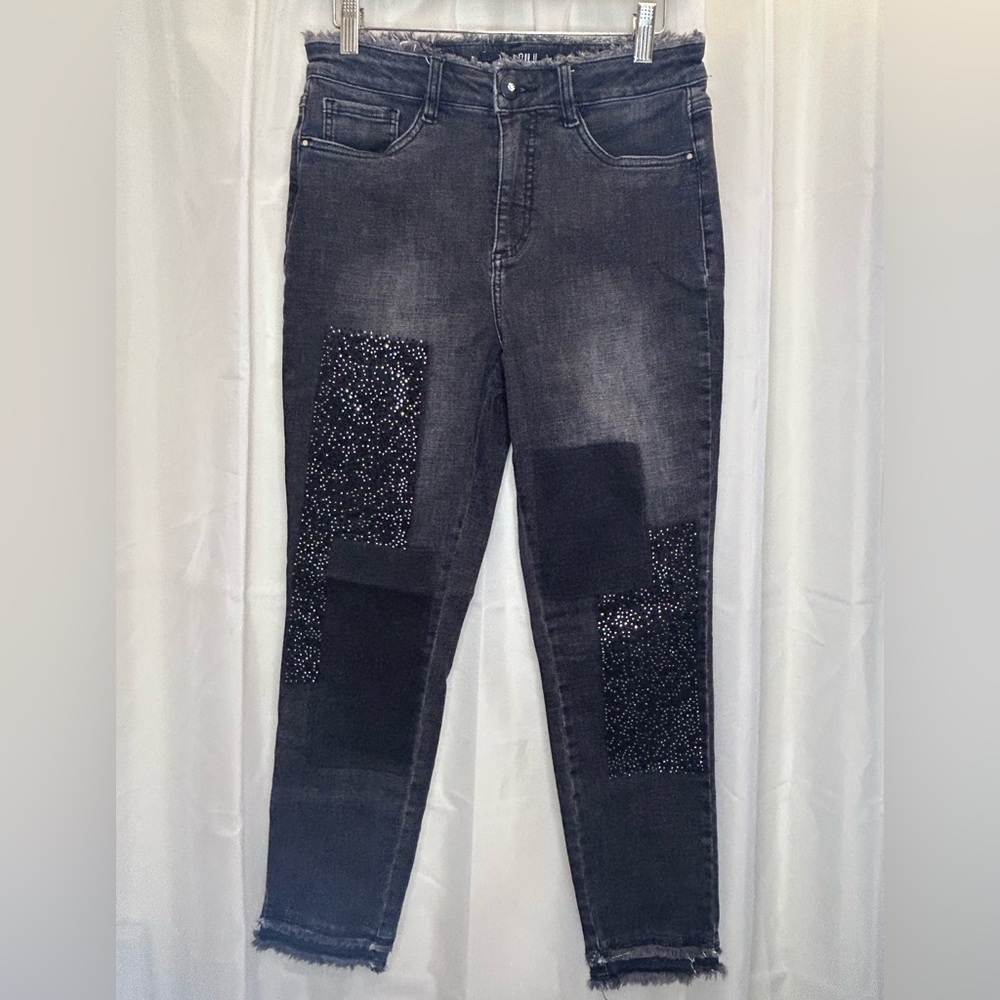 Joseph Ribkoff Black Embellished Patch Jeans – Sparkle Detail, Size 8